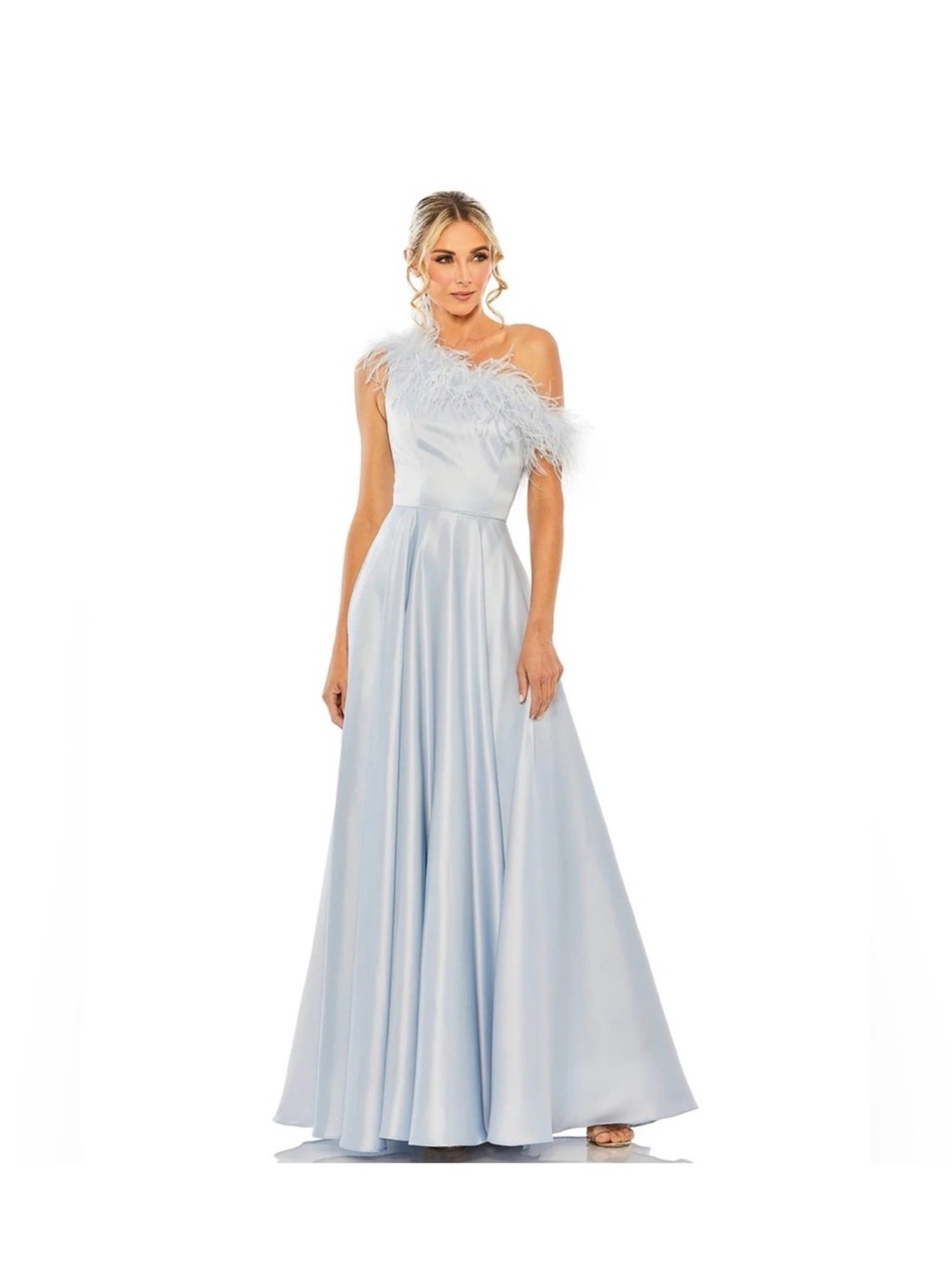 Mac Duggal Blue Gown Sz 8 Prom Wedding Evening Formal Feather